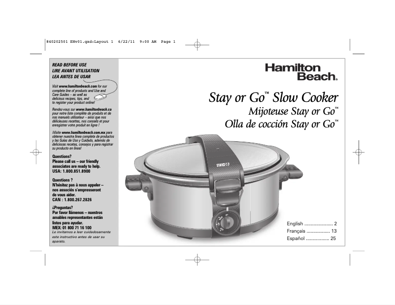 Page 1 de la notice Manuel d'utilisation et d'entretien Hamilton Beach 33461
