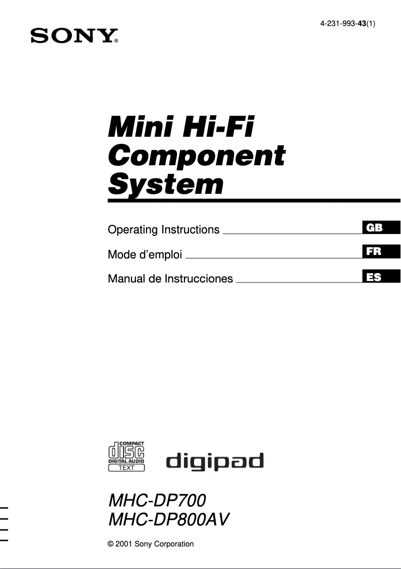Page n°1 - Manuel utilisateur Sony MHC-DP700
