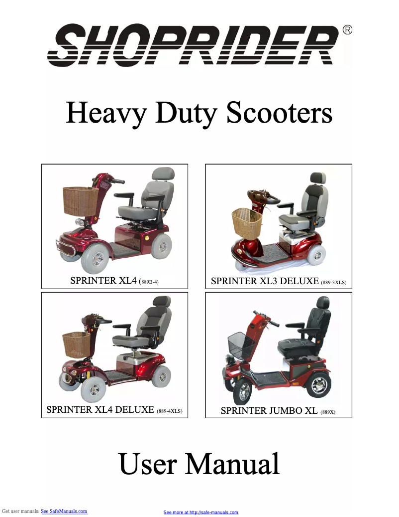 Page 1 de la notice Manuel utilisateur Shoprider SPRINTER XL4 DELUXE