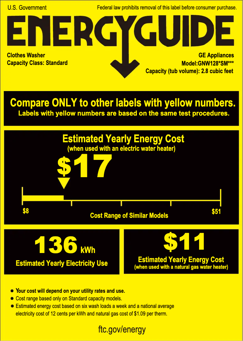 Page n°1 - Label énergétique GE GNW128SSMWW