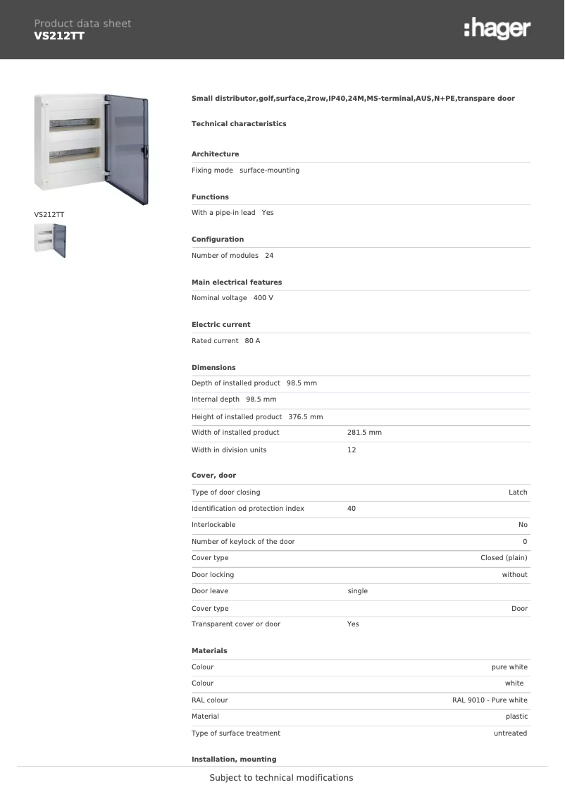 Image de la première page du manuel de l'appareil VS212TT