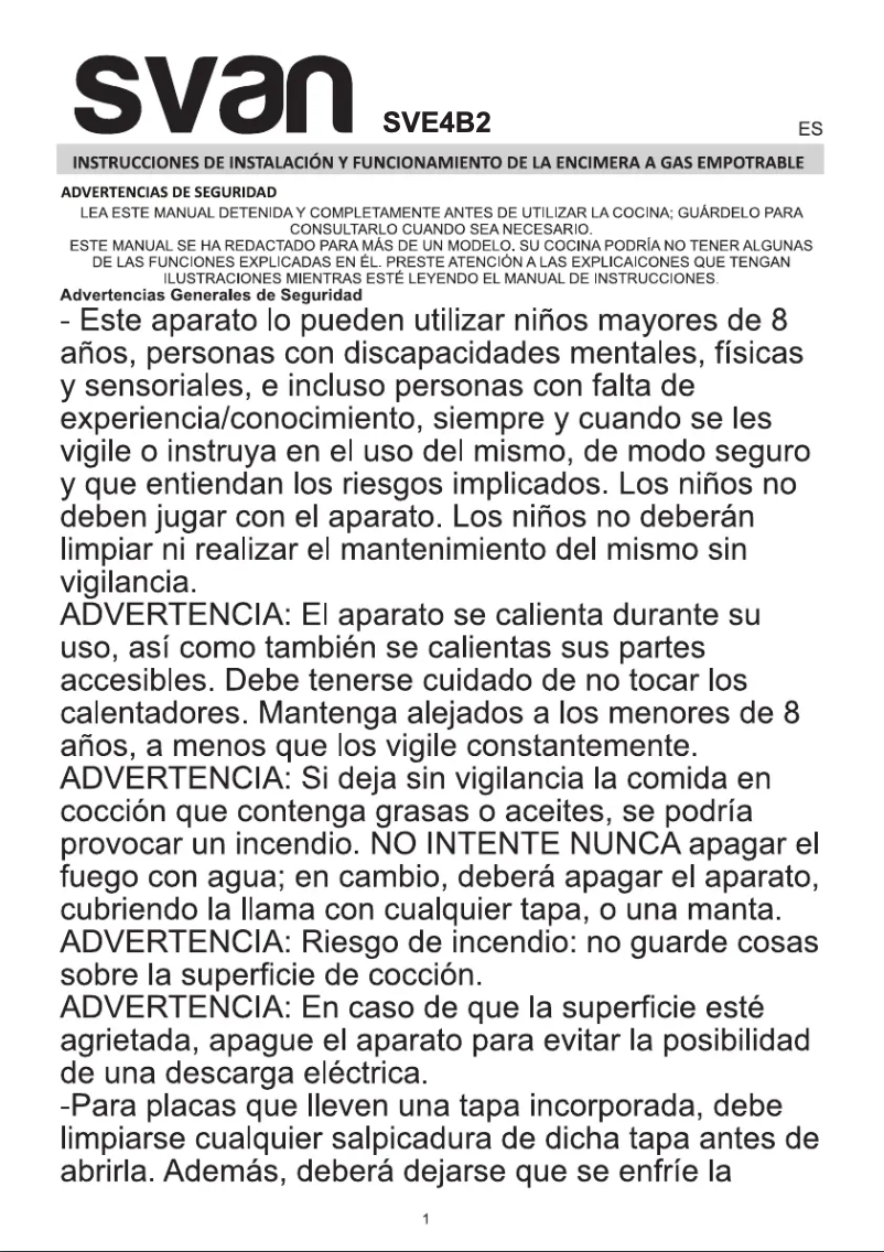 Page 1 de la notice Manuel utilisateur SVAN SVE4B2