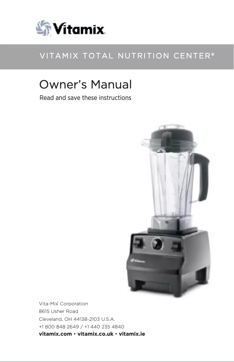 Page 1 de la notice Manuel utilisateur Vitamix Total Nutrition Center