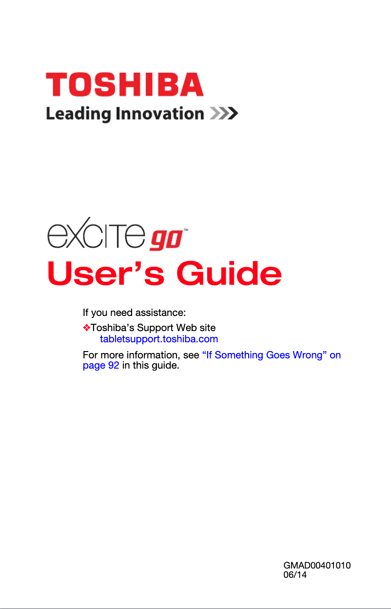 Image de la première page du manuel de l'appareil Excite Go