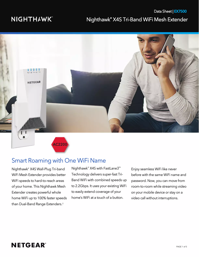 Page 1 de la notice Fiche technique Netgear Nighthawk X4S EX7500