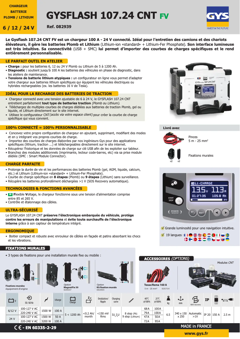 Page 1 de la notice Fiche technique GYS Gysflash 107.24 CNT FV
