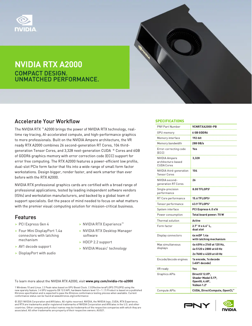 Page 1 de la notice Manuel utilisateur PNY NVIDIA RTX A2000