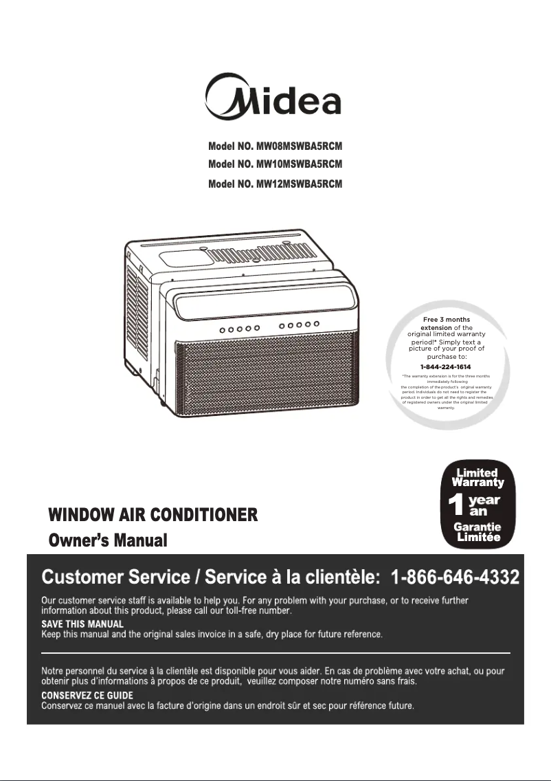 Page 1 de la notice Manuel utilisateur Midea MW10MSWBA5RCM