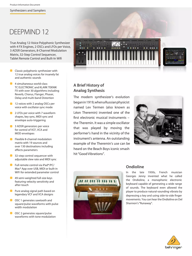 Page 1 de la notice Fiche technique Behringer DeepMind 12