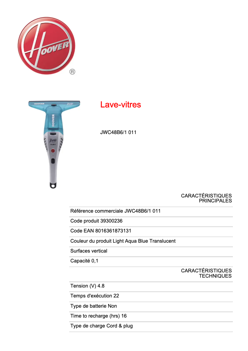 Página 1 del manual Manual de usuario Hoover Jive JWC48B6/1 011