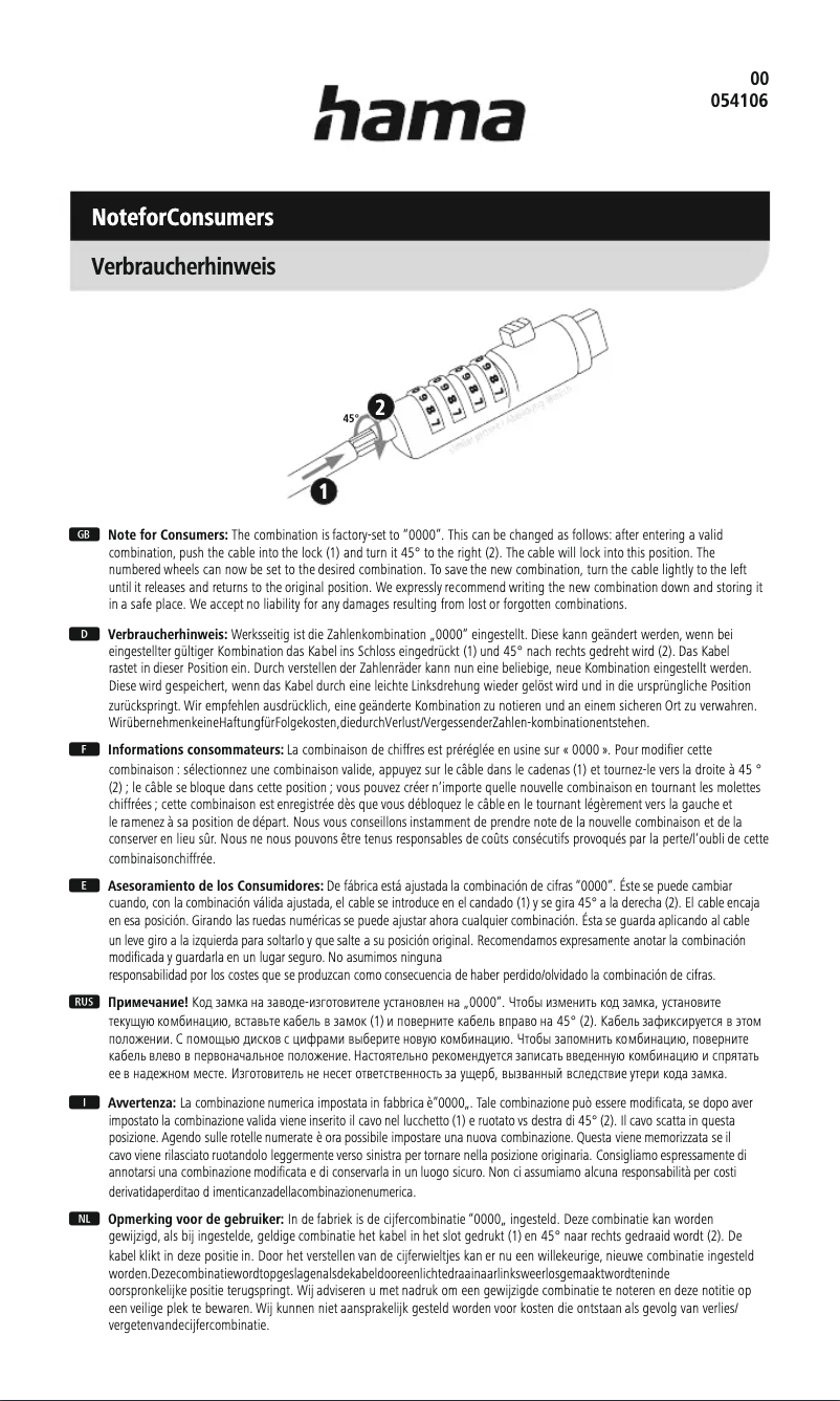 Page 1 de la notice Manuel utilisateur Hama Portable 00054106