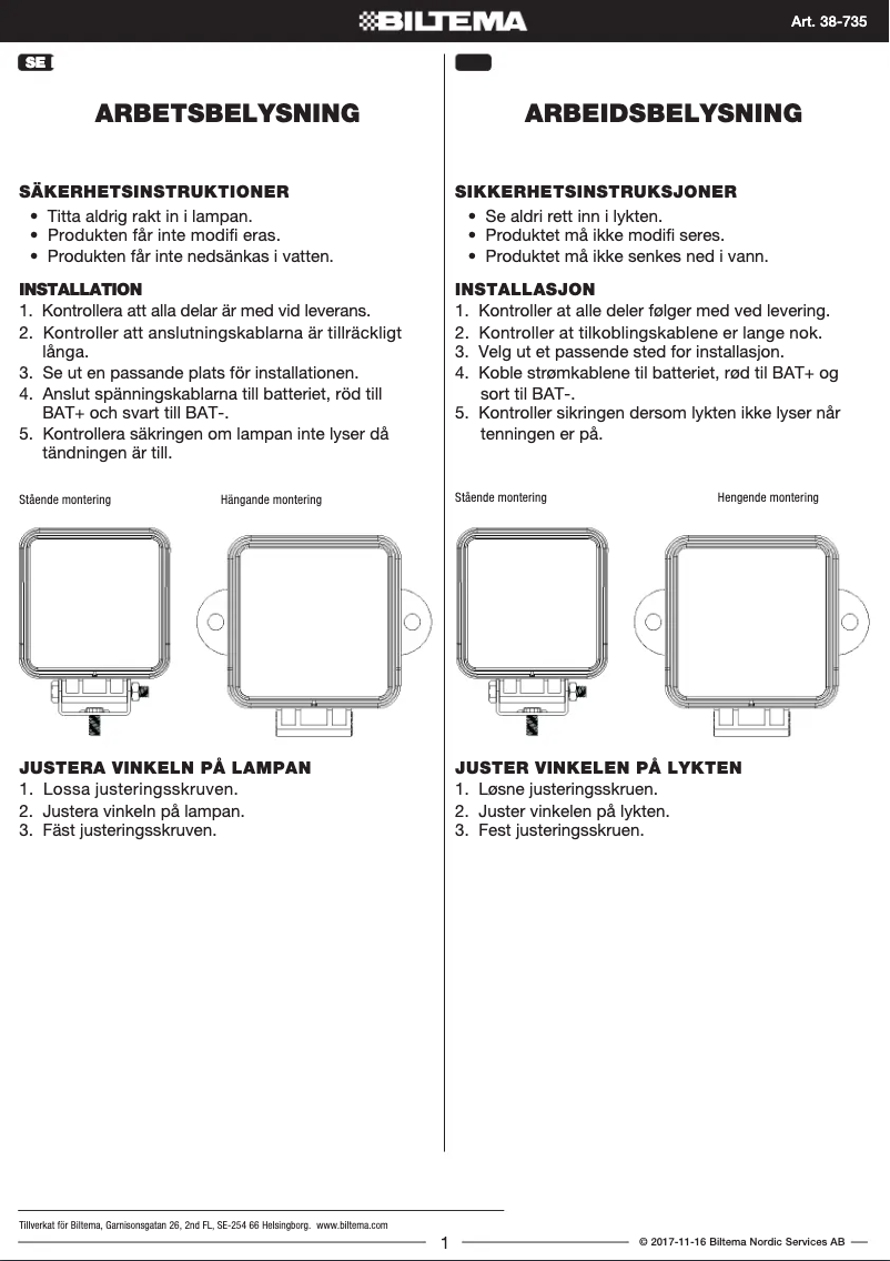Page n°1 - Manuel utilisateur Biltema 38-735