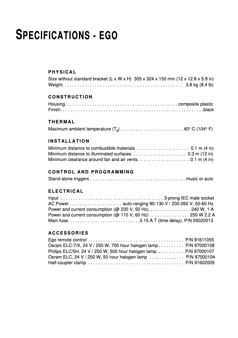 Page 1 de la notice Fiche technique Martin Ego 01
