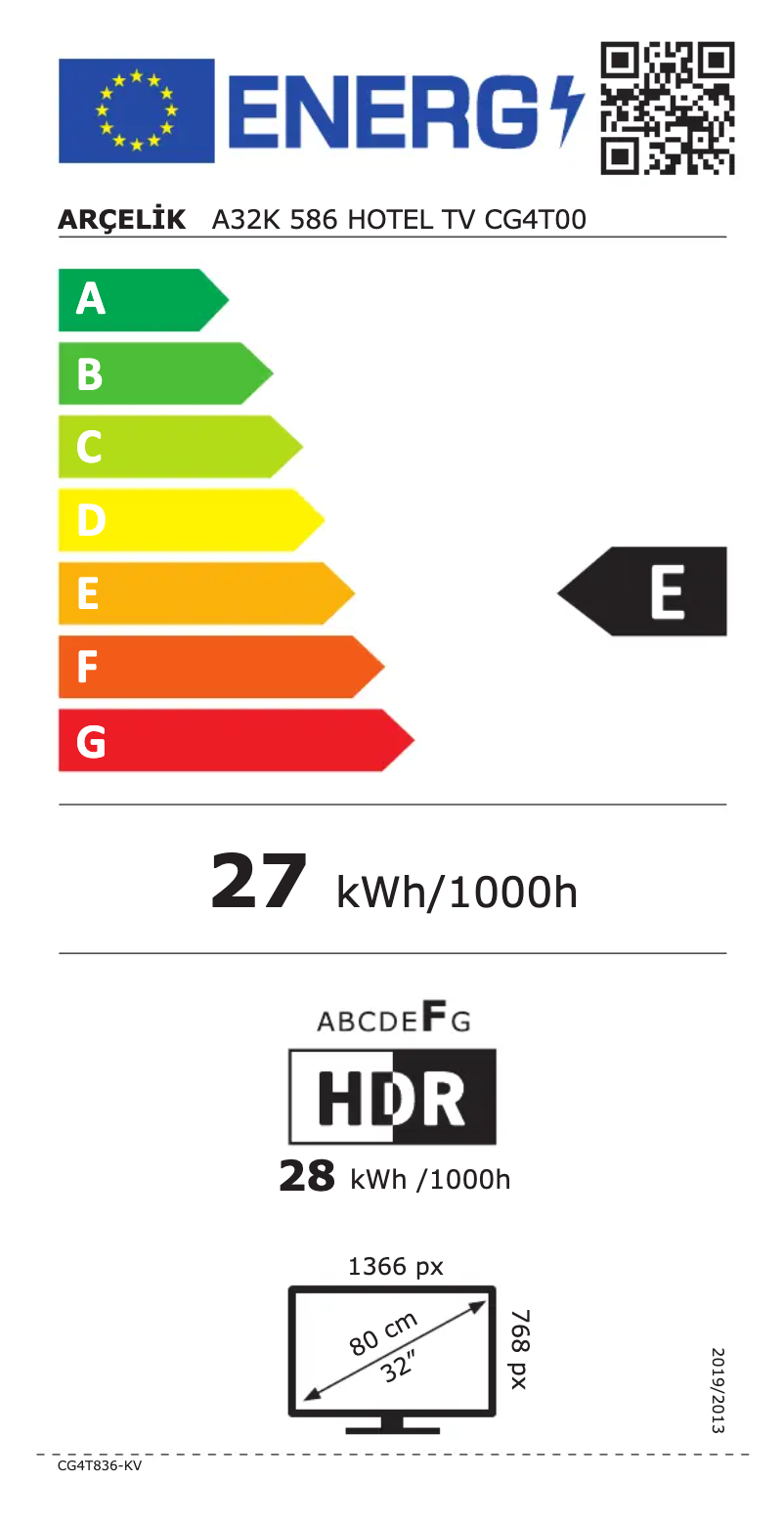 Page n°1 - Label énergétique Arçelik A32K 586 HOTEL TV