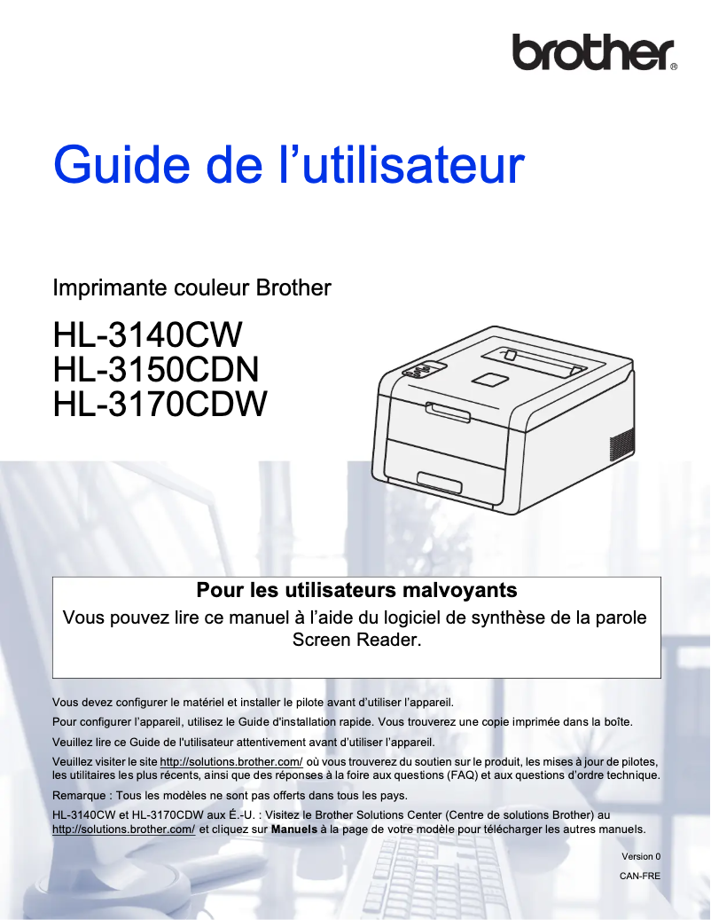 Page n°1 - Manuel utilisateur Brother HL-3170CDW