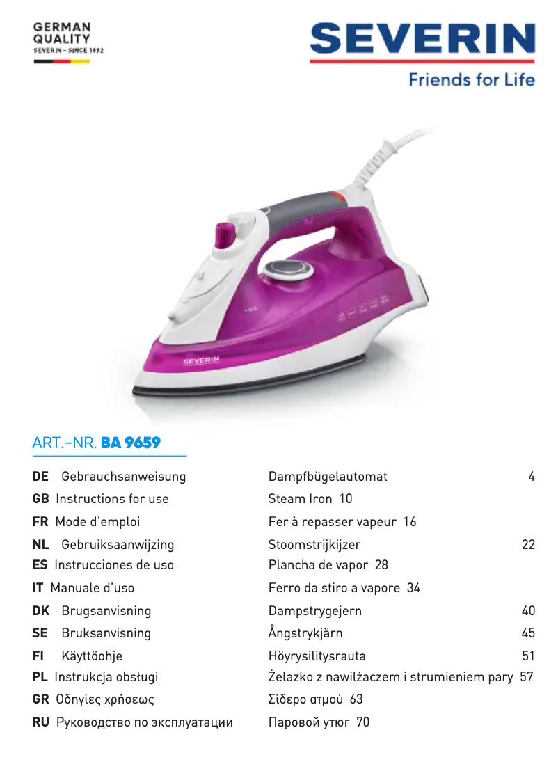 Page 1 de la notice Manuel utilisateur Severin BA 3234