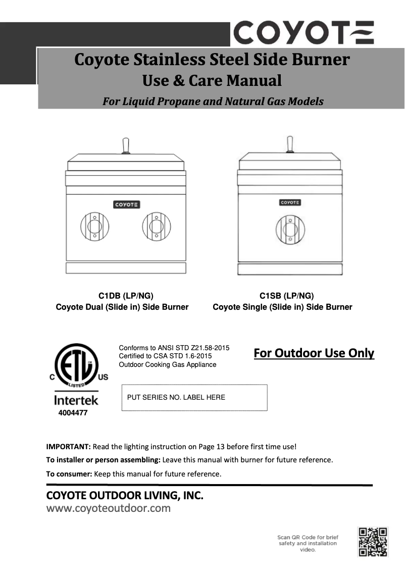 Page 1 de la notice Manuel utilisateur Coyote C1DBNG