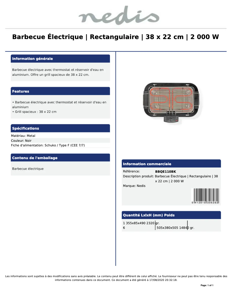 Page n°1 - Manuel utilisateur Nedis BBQE110BK