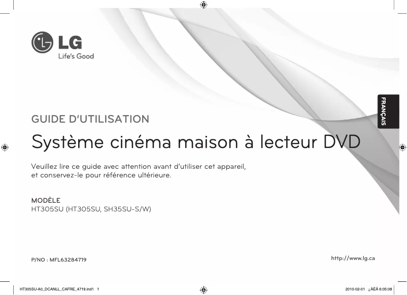 Page 1 de la notice Manuel utilisateur LG HT305SU