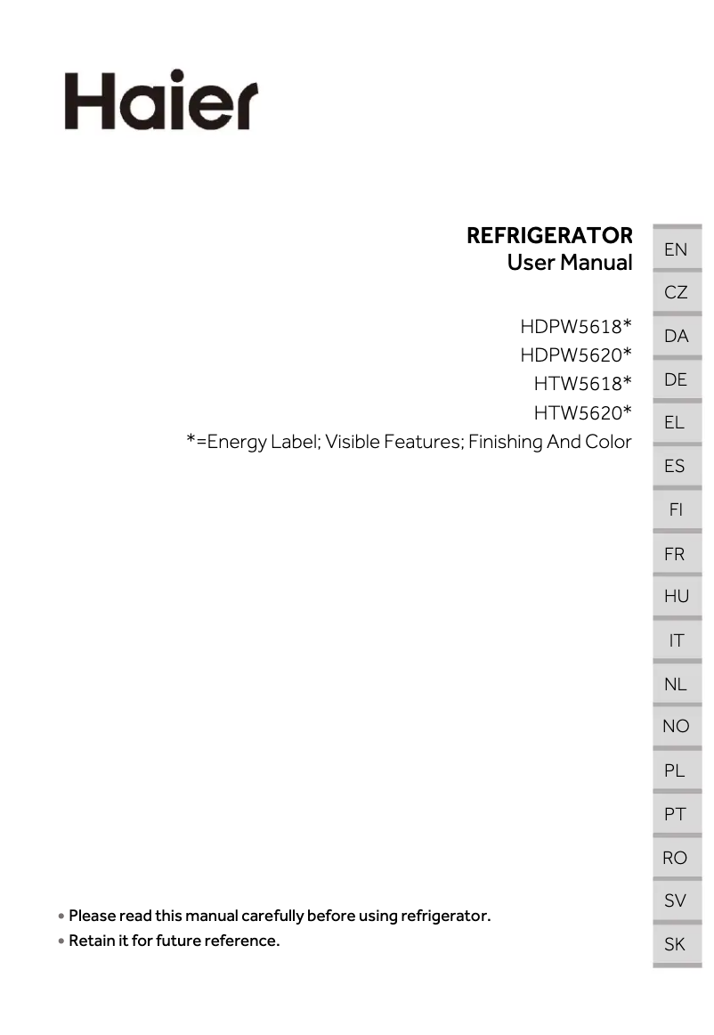 Página 1 del manual Etiqueta energética Haier HDPW5618DWPK