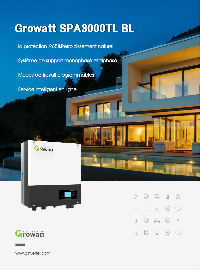 Page 1 de la notice Guide d'installation Growatt SPA3000TL BL