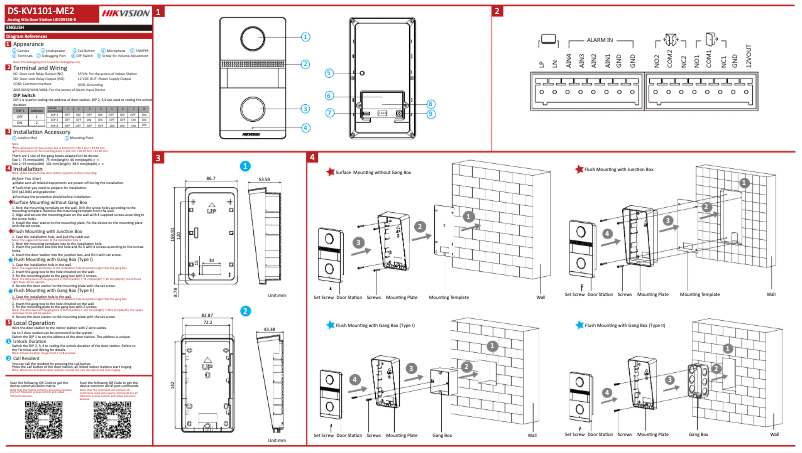 Page n°1 - Manuel utilisateur Hikvision DS-KV1101-ME2/Surface