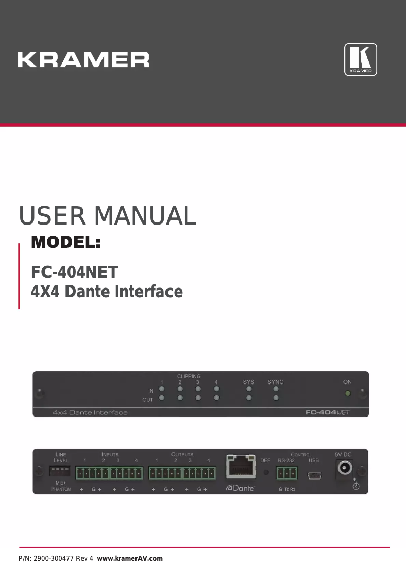Page 1 de la notice Manuel utilisateur Kramer FC-404Net