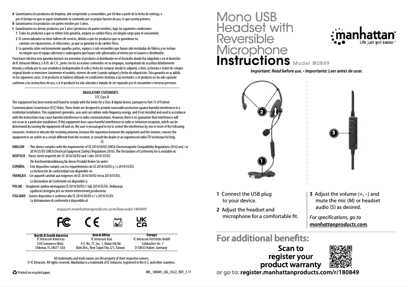 Page 1 de la notice Manuel utilisateur Manhattan 180849