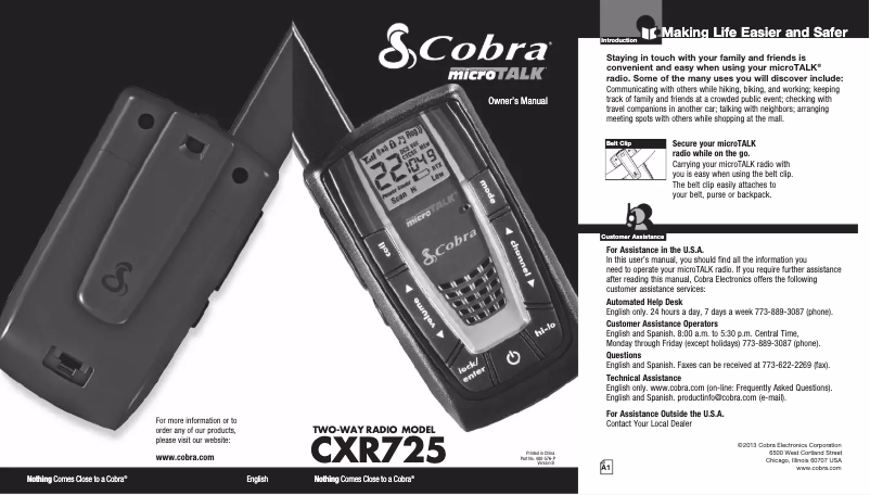 Page 1 de la notice Manuel utilisateur Cobra MicroTalk CXR725