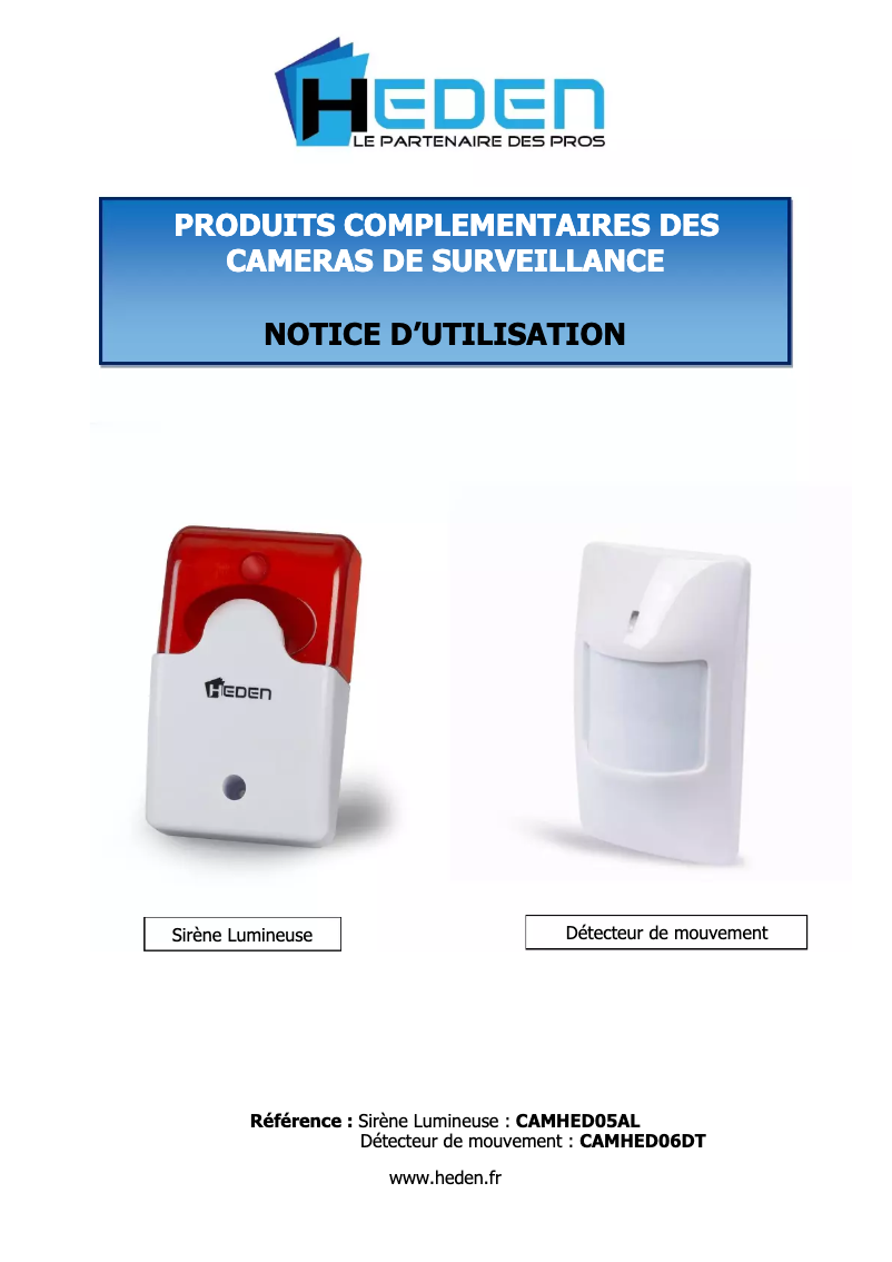 Page 1 de la notice Manuel utilisateur Heden CAMHED06DT