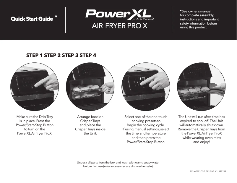 Page n°1 - Guide de démarrage rapide PowerXL Air Fryer Pro X GLA-1002