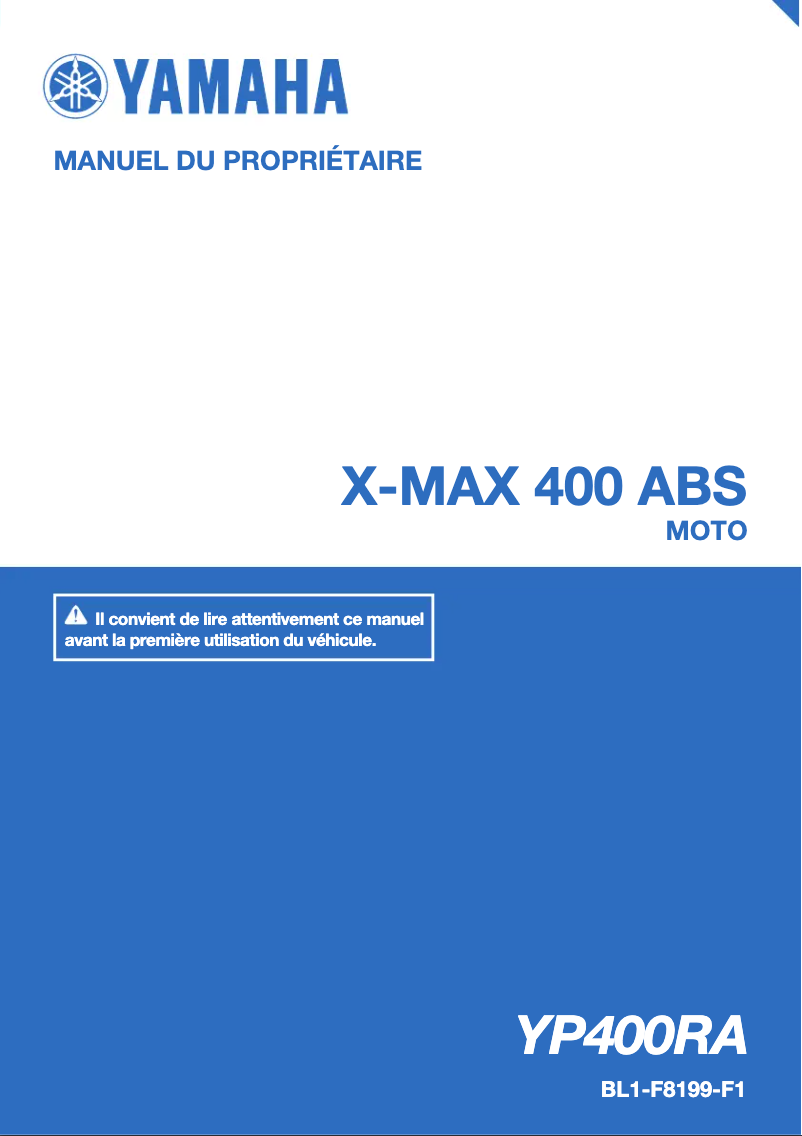 Page 1 de la notice Manuel utilisateur Yamaha XMAX 400 (2020)