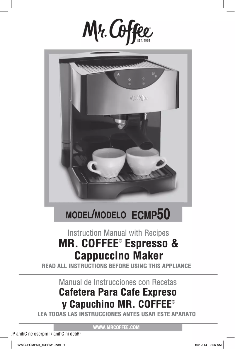 Page n°1 - Manuel utilisateur Mr. Coffee ECMP50