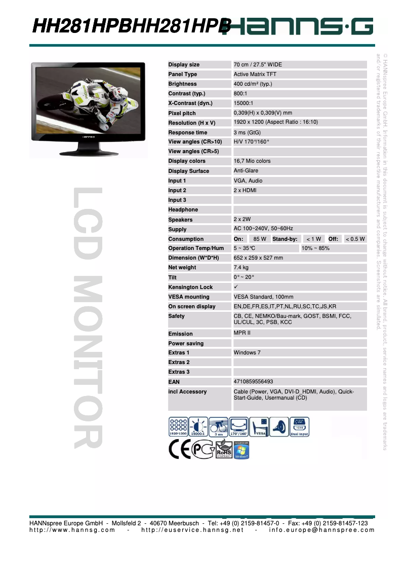 Page n°1 - Manuel utilisateur Hanns.G HH281HPB