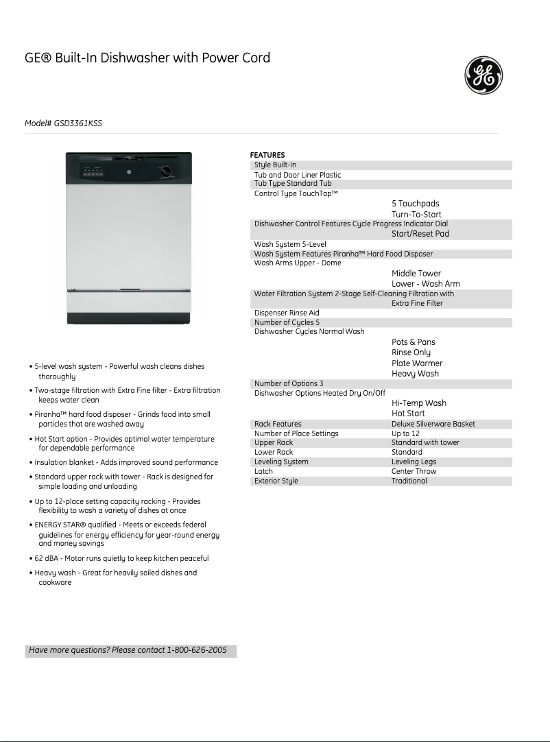 Page n°1 - Fiche technique GE GSD3361KSS