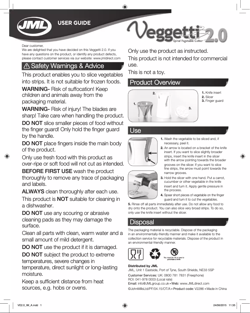 Image de la première page du manuel de l'appareil Veggetti 2.0