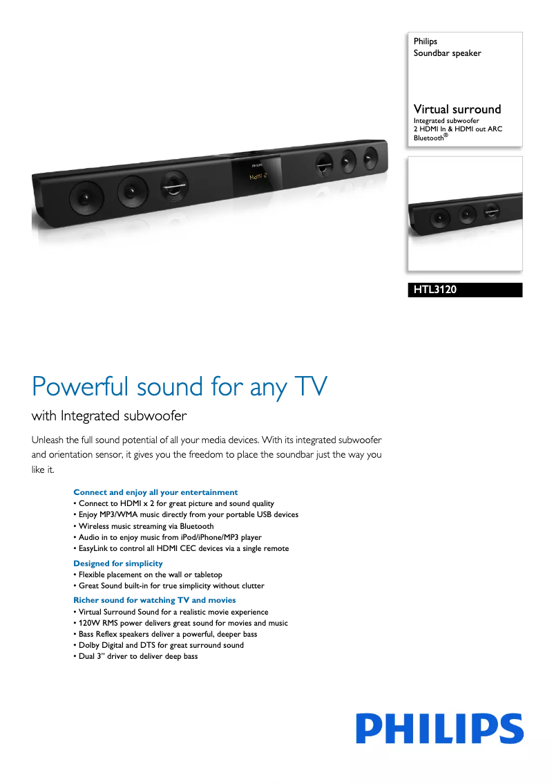 Page 1 de la notice Brochure Philips HTL3120