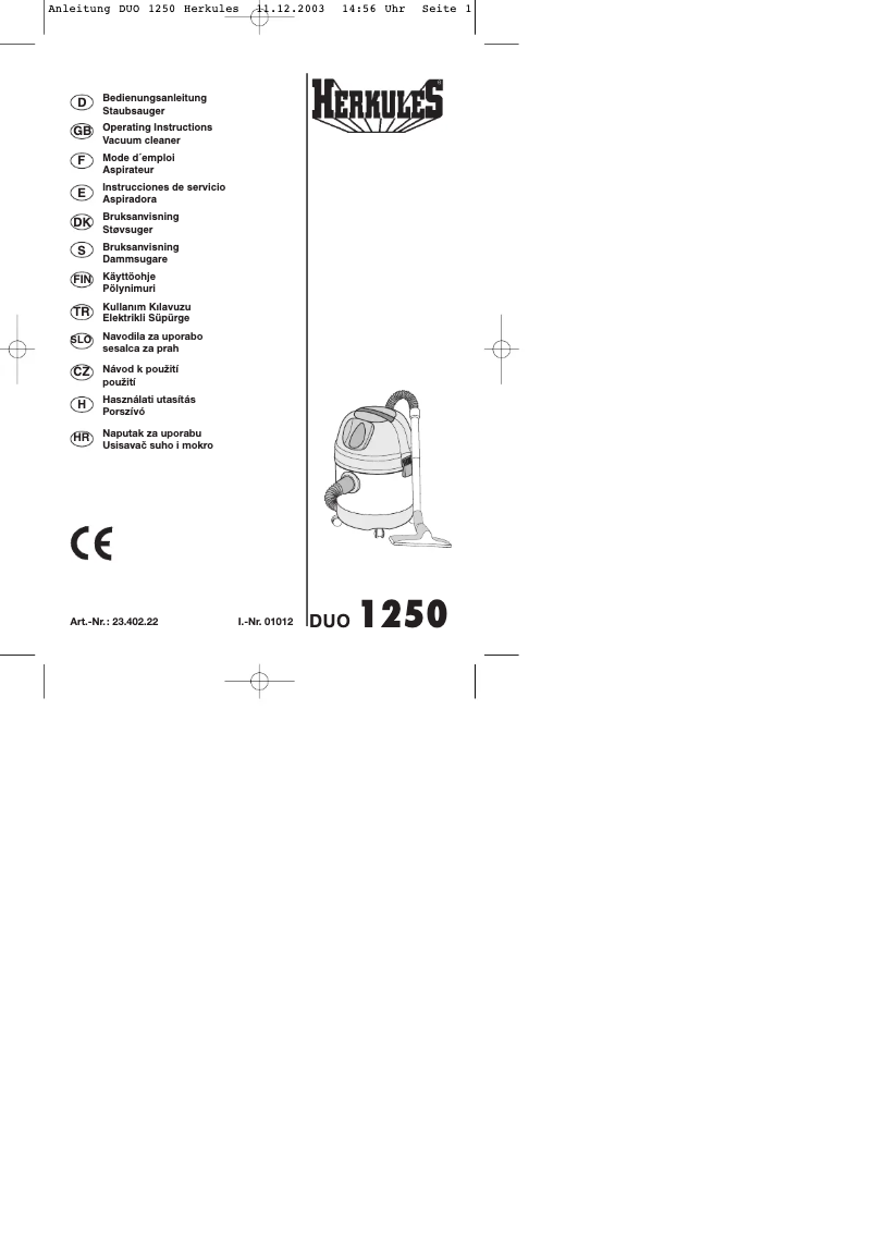 Image de la première page du manuel de l'appareil DUO 1250