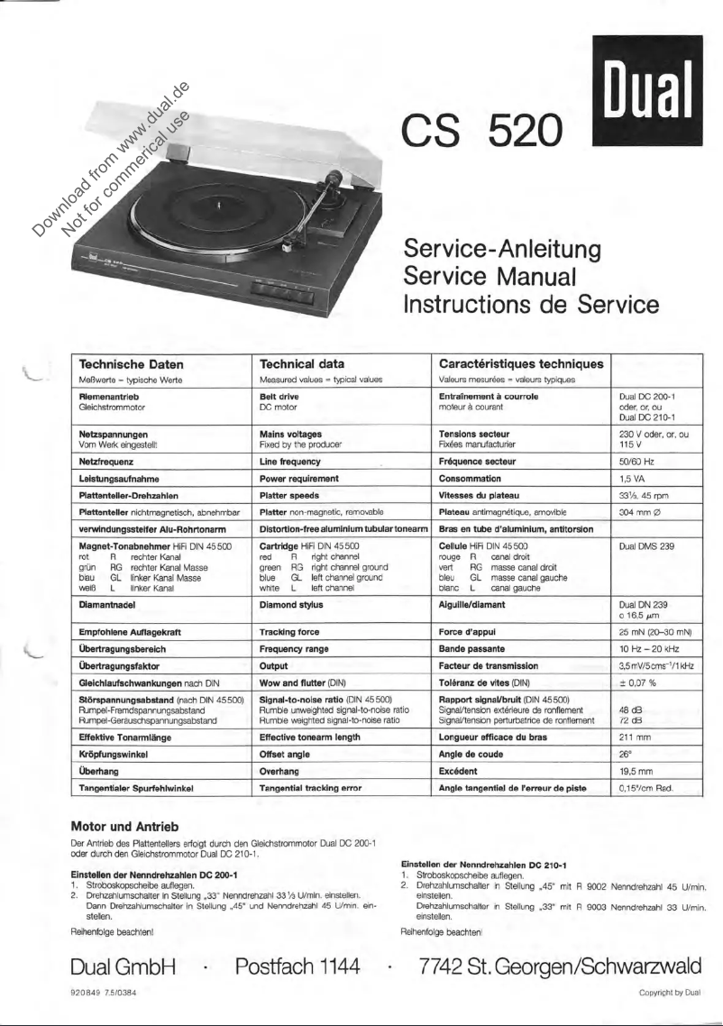 Page 1 de la notice Manuel utilisateur Dual CS 520