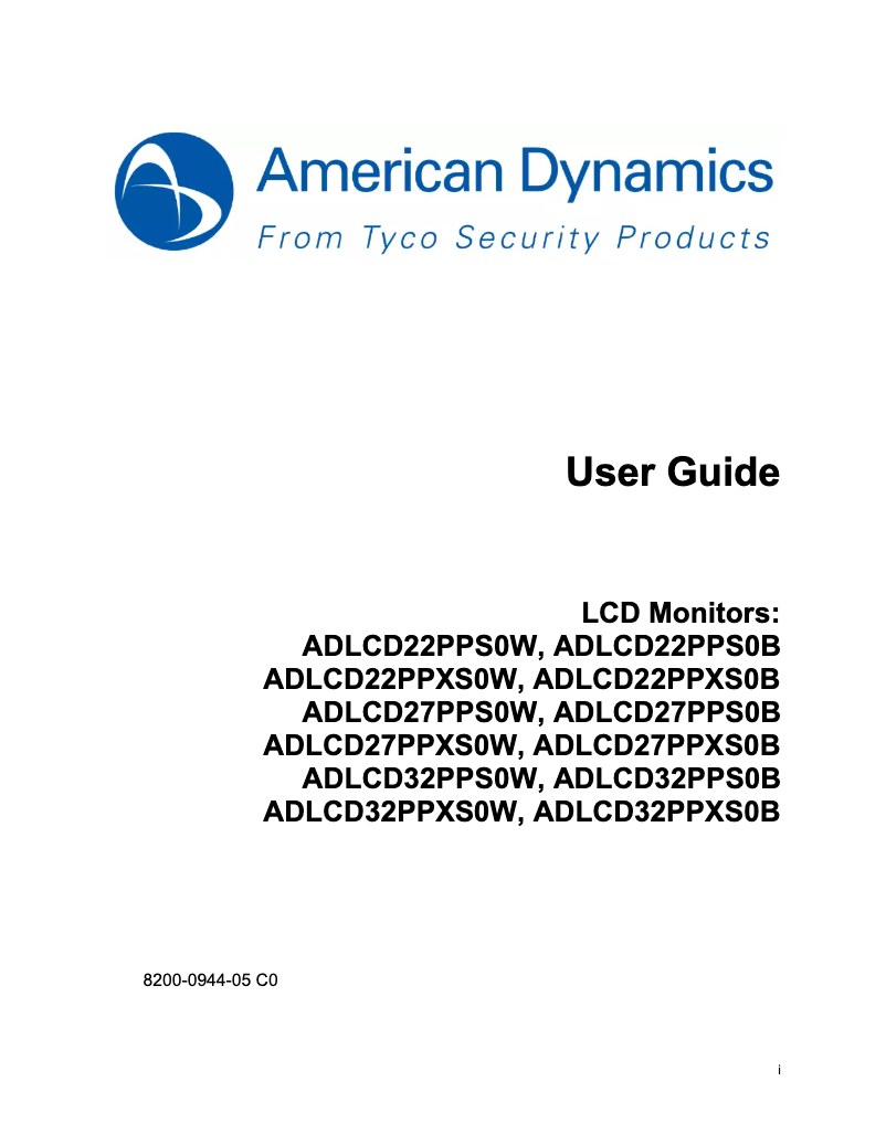 Page n°1 - Manuel utilisateur American Dynamics ADLCD27PPXS0B