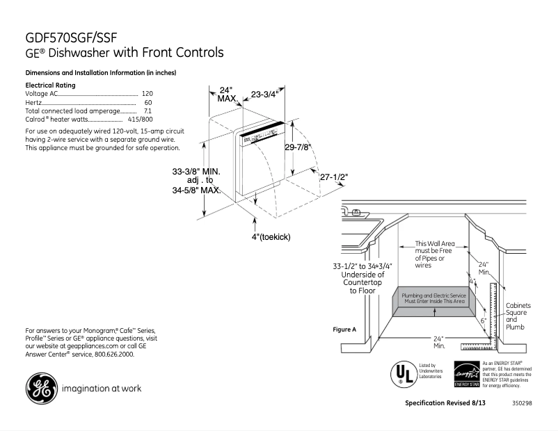 Página 1 del manual Ficha técnica GE GDF570SGFBB