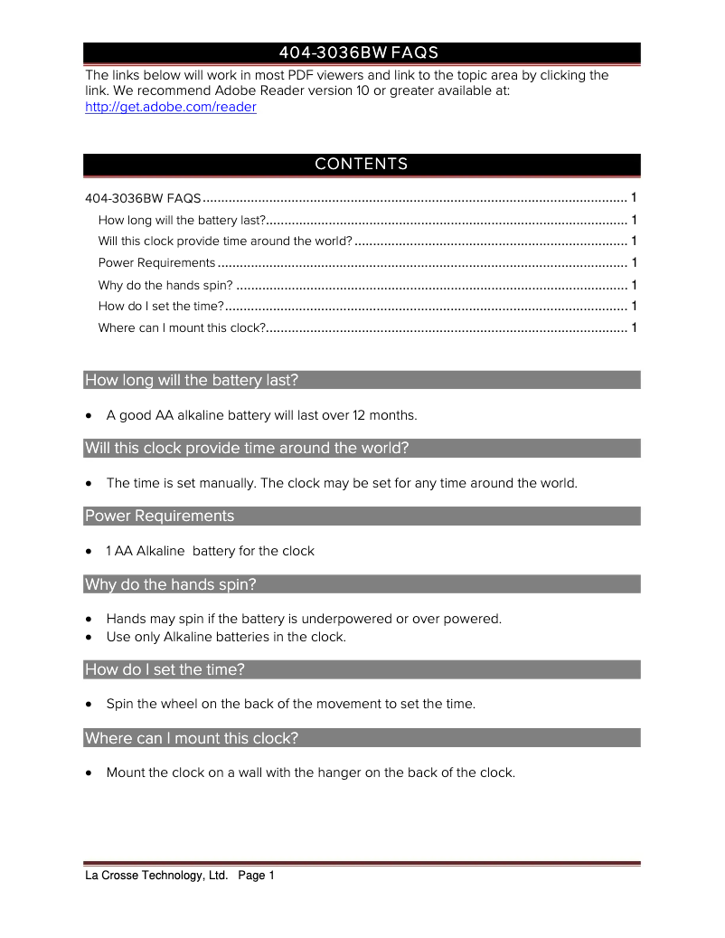 Page 1 de la notice FAQ La Crosse Technology 404-3036BW
