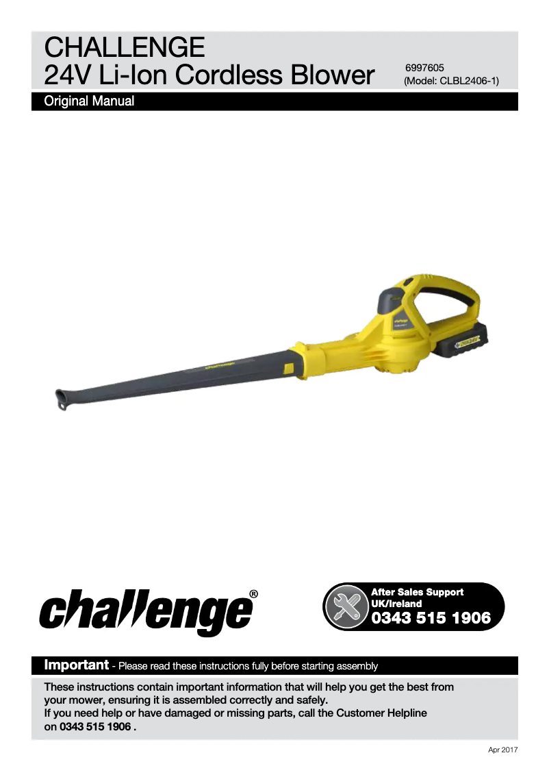 Page 1 de la notice Manuel utilisateur Challenge CLBL2406-1