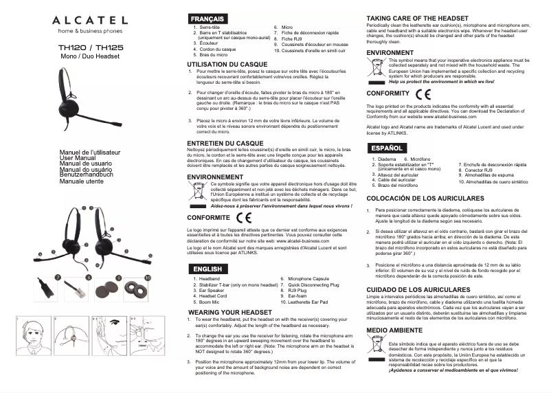 Page 1 de la notice Manuel utilisateur Alcatel TH120