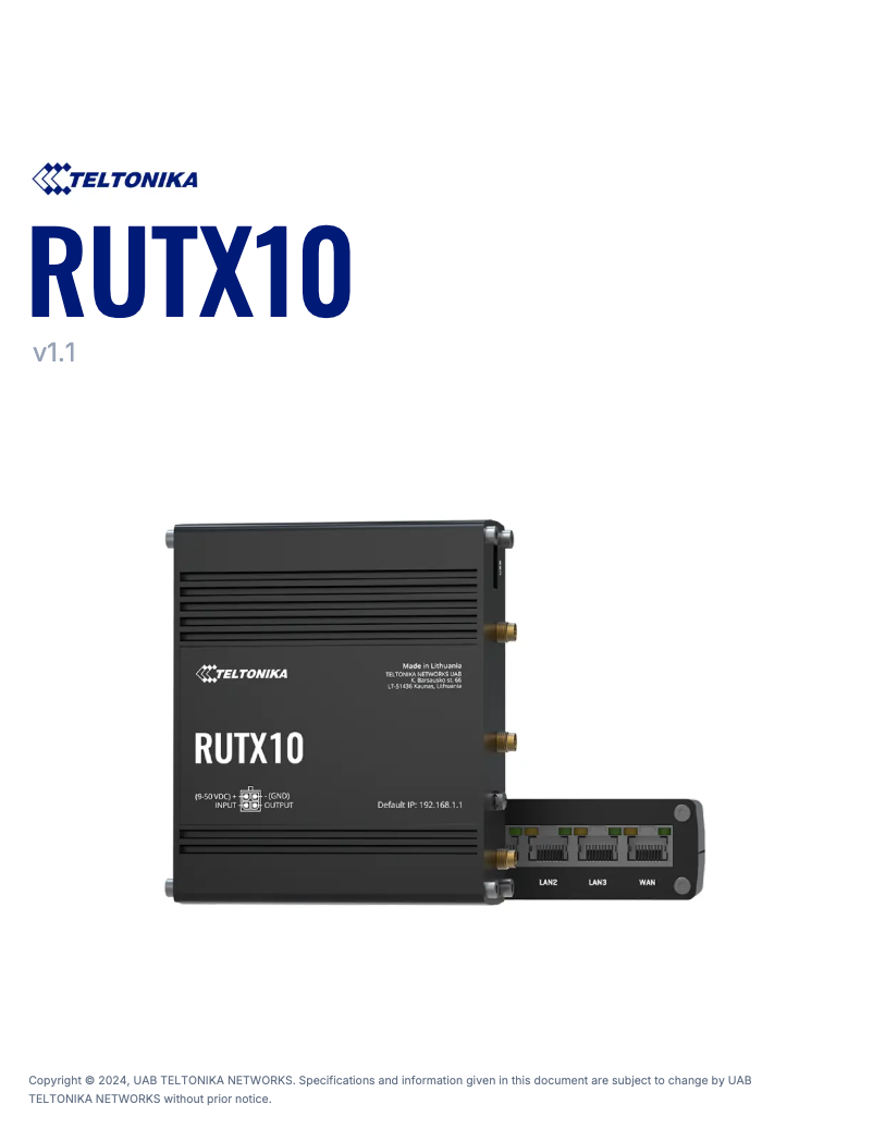 Page 1 de la notice Fiche technique Teltonika RUTX10