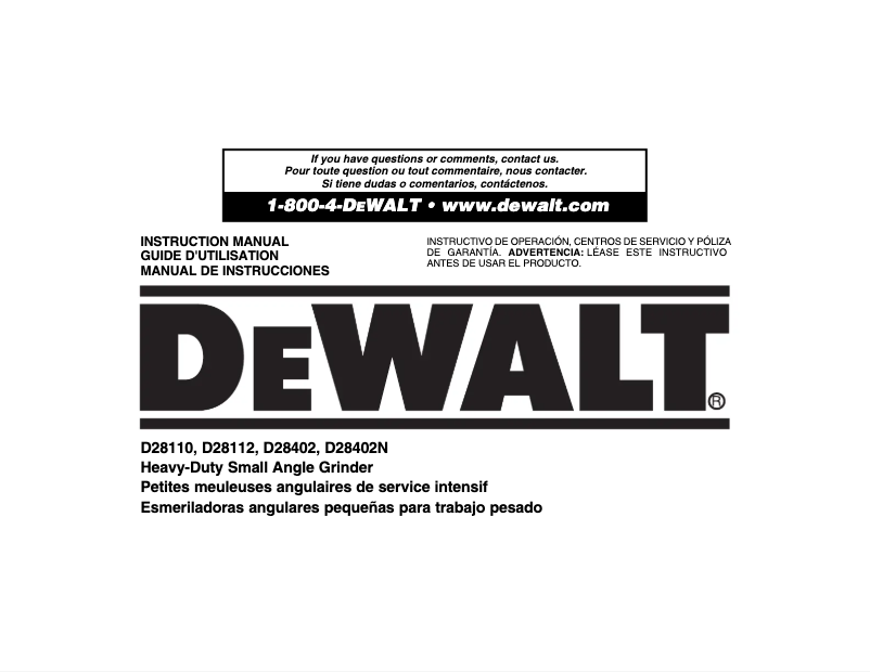 Page 1 of the manual Use and Maintenance Manual DeWalt D28402