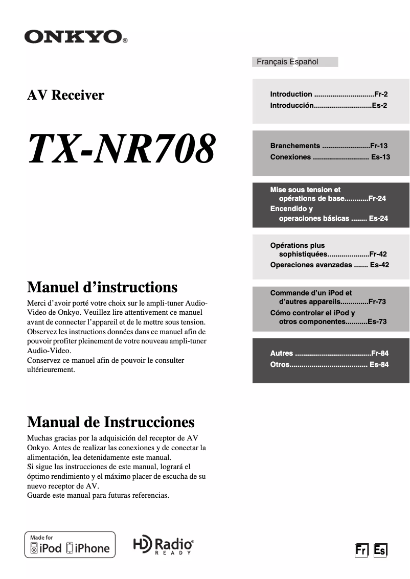 Page n°1 - Manuel utilisateur Onkyo TX-NR708