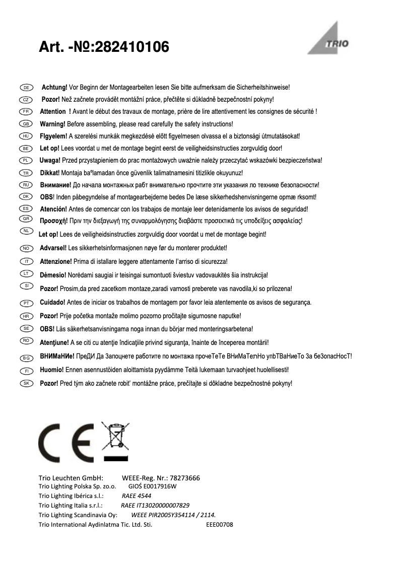 Page n°1 - Manuel utilisateur Trio Lighting Bolsa