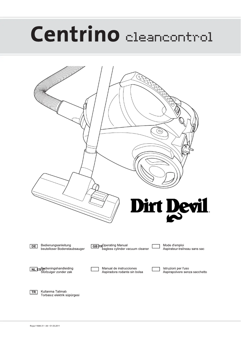 Page 1 de la notice Manuel utilisateur Dirt Devil Centrino Clean Control M2881