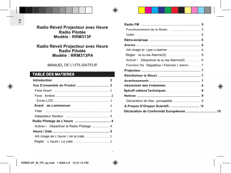 Page n°1 - Manuel utilisateur Oregon Scientific RRM313P